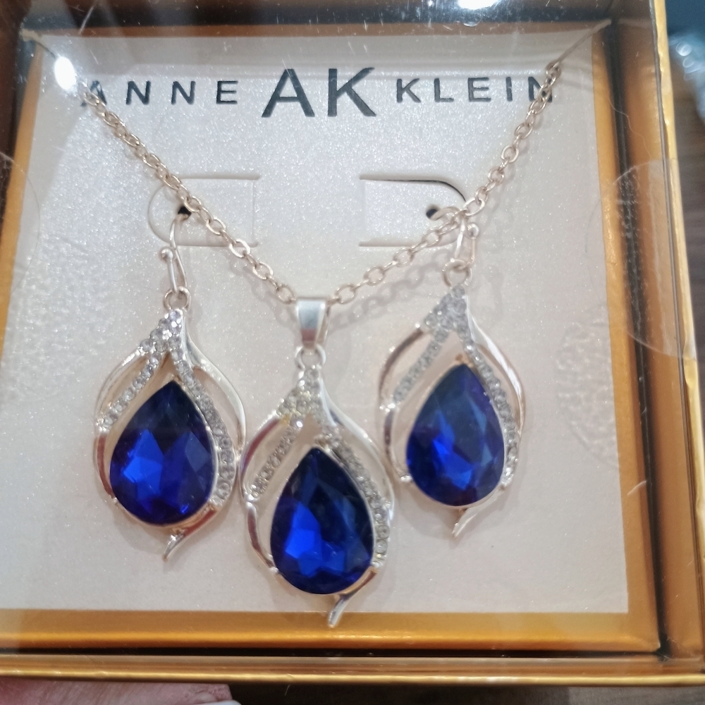 Anne Klein Sapphire Blue and Silver Necklace And Earring Set - Picture 2 of 2